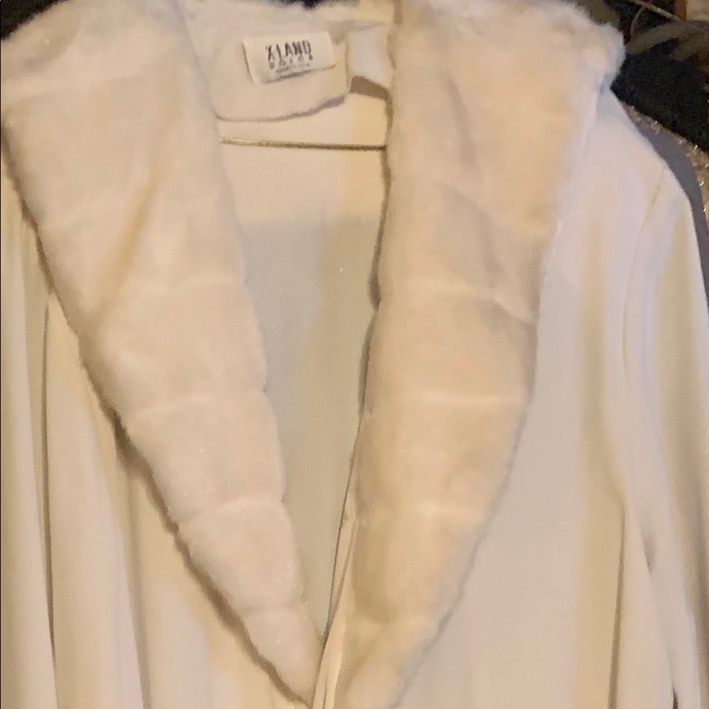 White fur long jacket
